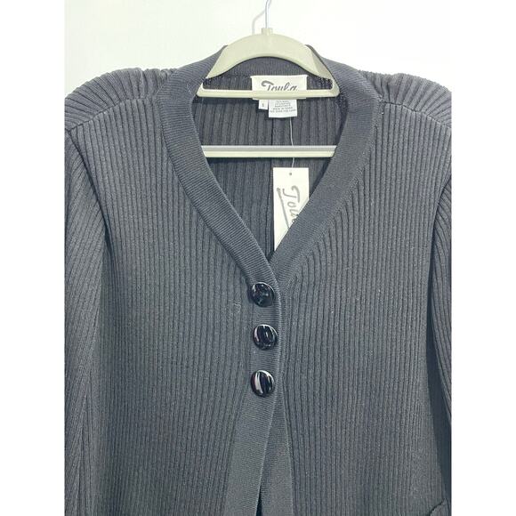 Toula Cardigan Sweater Size 6 Wool Blend Ribbed Knit Black Quiet Luxury NWT - Picture 2 of 7